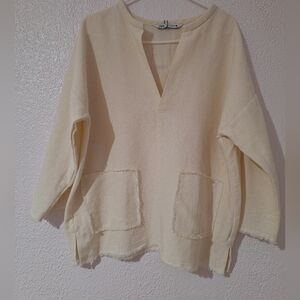 NWT ZARA Cream Long Sleeve Tee Minimalist Design